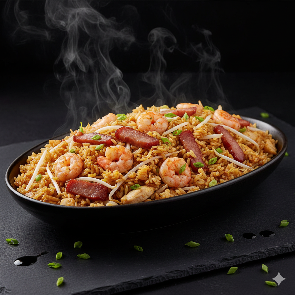 Arroz Chino (Chow Fan) en un plato o bandeja grande